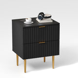Garvee Comodino Moderno con 2 Cassetti e Stazione di Ricarica USB, Design Scanalato in Legno e Oro, MDF Robusto, Ideale per Appartamenti e Camere da Letto, 48x41x61 cm, Colore Oro