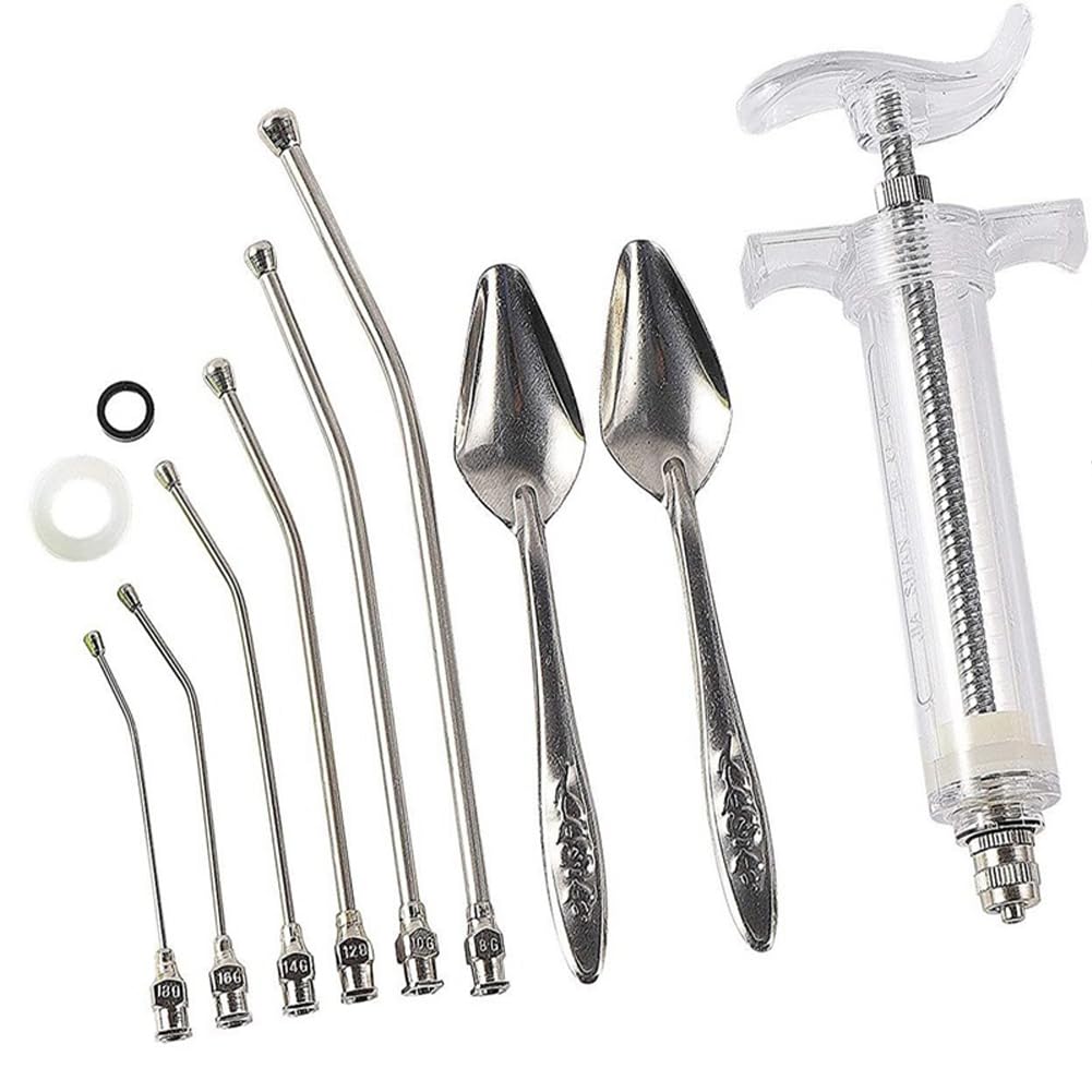 Garvee Set Alimentazione Uccelli 20ml con Tubicini Curvi e Cucchiai in Acciaio Inox per Pappagalli e Pulcini, Misurazione Precisa, Materiali Resistenti