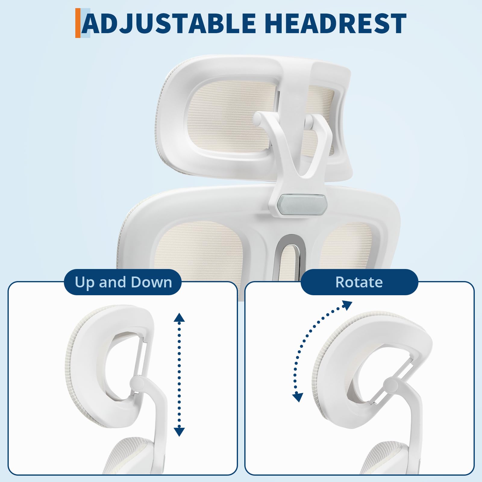 Sedia da ufficio ergonomica Garvee, schienale alto, rete, poggiatesta regolabile, poggiapiedi, beige, ufficio domestico