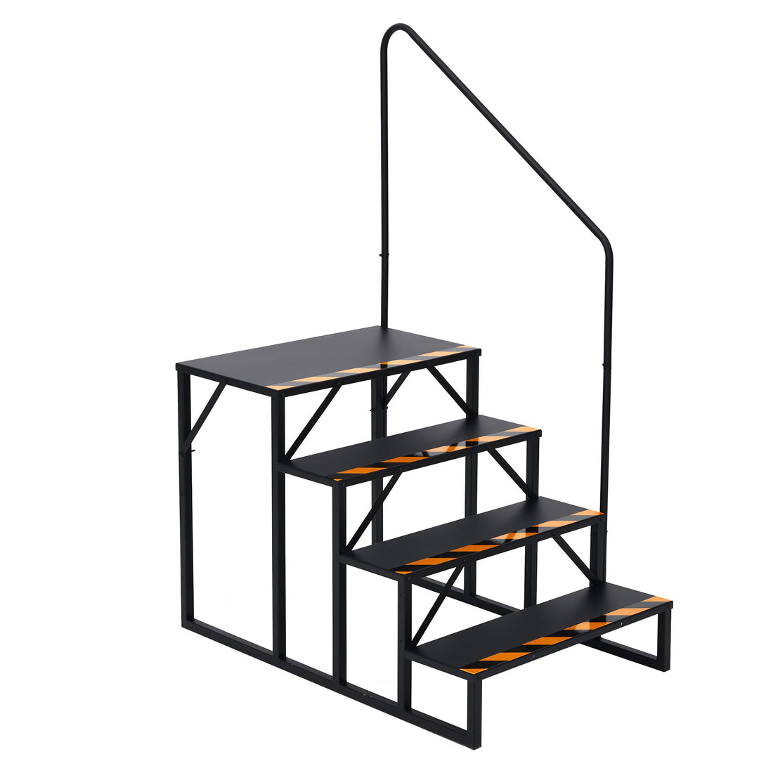 Scala portatile per camper Garvee a 4 gradini con corrimano, antiscivolo, in acciaio verniciato a polvere per roulotte e uso esterno, stabile, ergonomica, nera