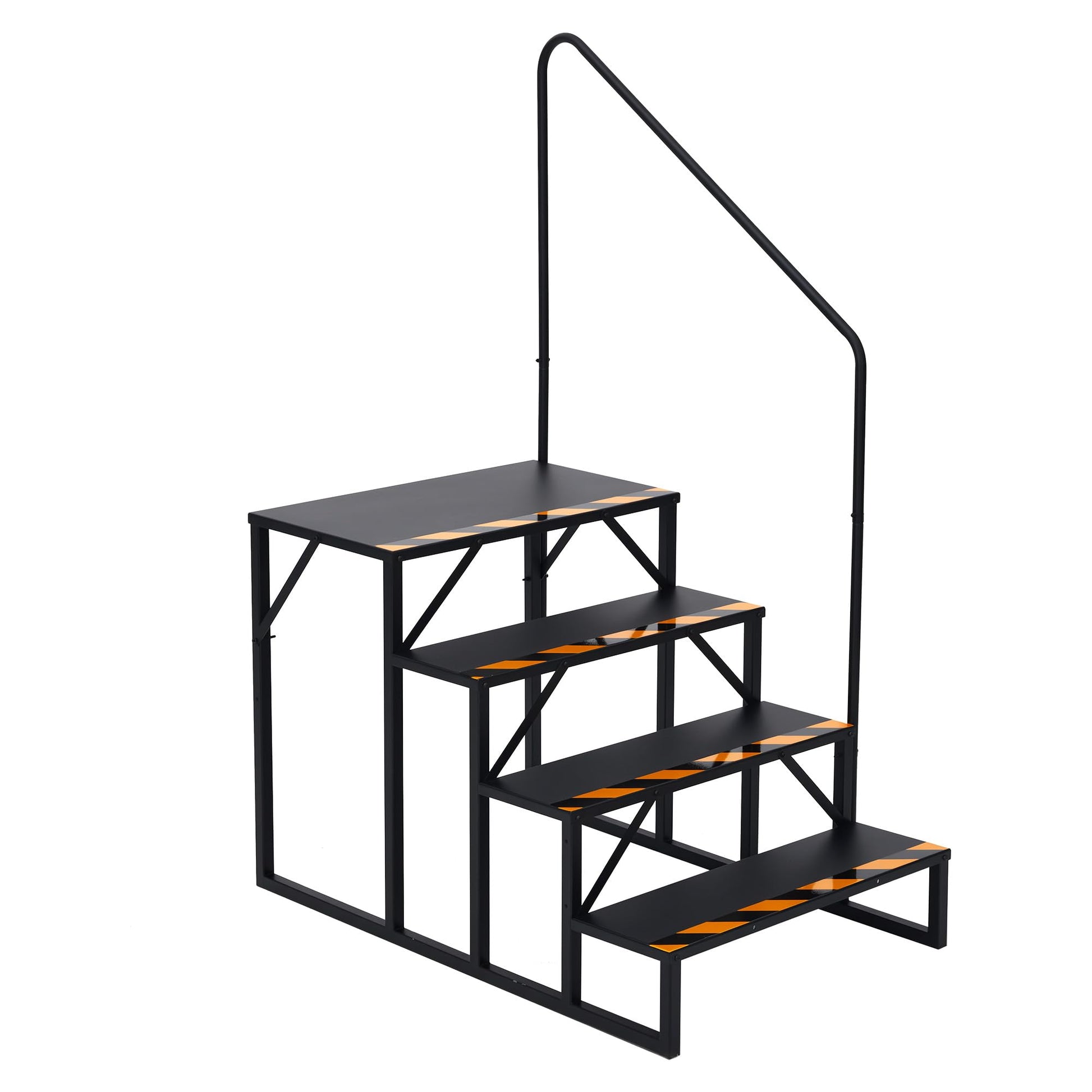 Scala portatile per camper Garvee a 4 gradini con corrimano, antiscivolo, in acciaio verniciato a polvere per roulotte e uso esterno, stabile, ergonomica, nera