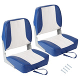 Garvee 2 Sedili Barca Pieghevoli Basso Schienale Con Imbottitura Spessa E Cerniere In Alluminio Per Barche Da Pesca E Turismo, PVC Impermeabile, Facili Da Installare - Bianco e Blu