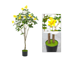 Albero artificiale da fiore Garvee da 127.99 cm con fiori gialli, robusto vaso in cemento per soggiorno e matrimonio, facile da pulire, design realistico