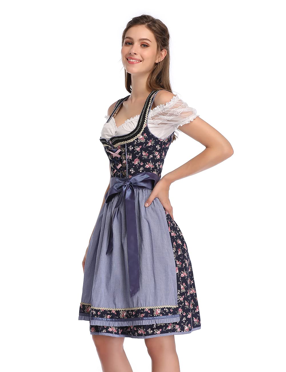 Garvee Abito Dirndl tradizionale da donna, 3 pezzi - Costume bavarese, abito midi, blu navy, taglia 36