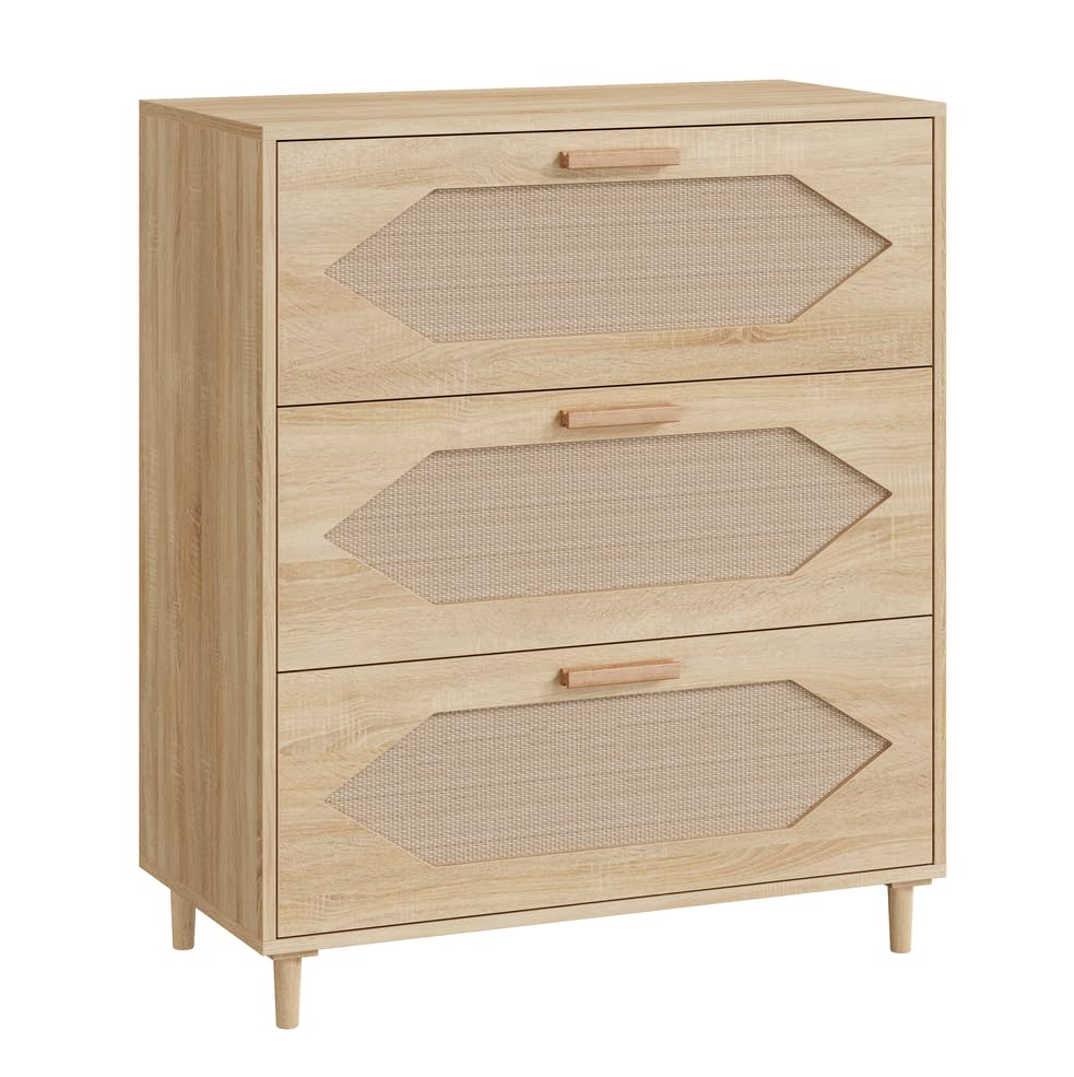 Cassettiera in rattan Garvee a 3 cassetti per camera da letto, ampio spazio di archiviazione, impermeabile, in legno MDF, moderna, per soggiorno e corridoio, marrone