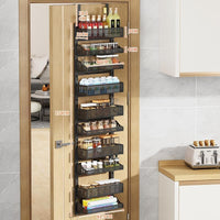 Porta spezie da appendere alla porta Garvee, portaoggetti da appendere alla porta a 10 ripiani, portaoggetti da appendere alla porta in metallo con ganci, organizer da appendere per cucina, dispensa, soggiorno, 41,5 x 13 x 154 cm, nero