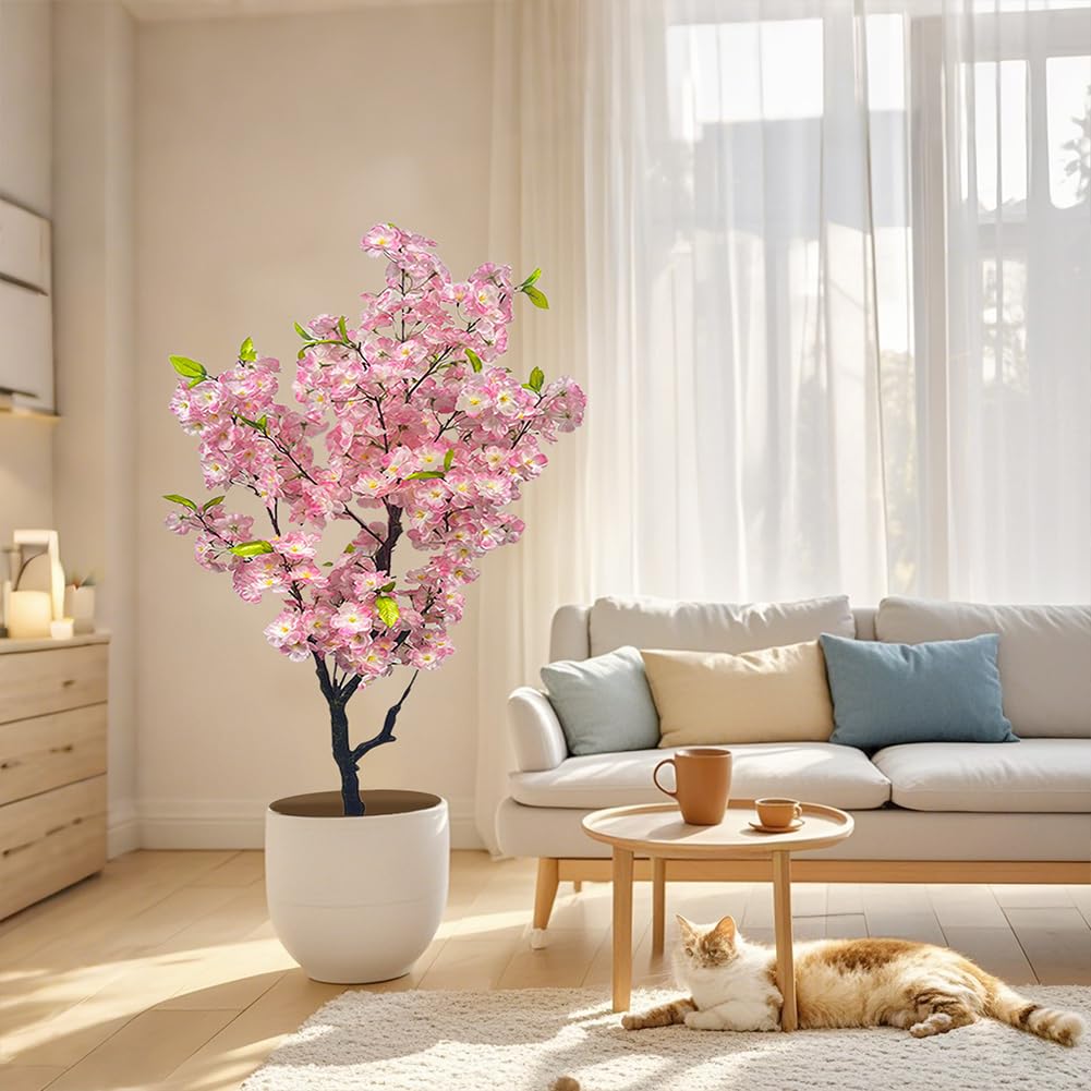 Albero di ciliegio artificiale Garvee, vaso alto, tronco realistico, rami flessibili, facile da pulire, vaso di fiori robusto, decorazione per interni del soggiorno