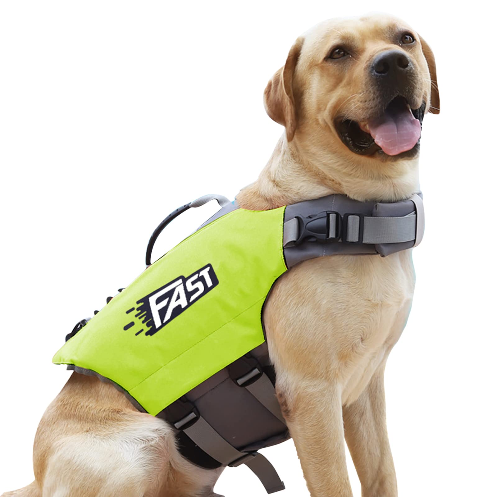 Giubbotto di salvataggio per cani Garvee Ripstop regolabile con maniglia riflettente per cani di piccola, media e grande taglia verde fluorescente taglia XL