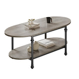 Garvee Tavolino da Caffè Ovale 120 cm con Ripiano, Legno Grigio Rustico, Metallo, per Soggiorno e Ufficio, Design Retro Anni '50