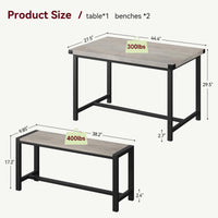 Set da pranzo Garvee per 4 persone con 2 panche, robusto MDF e acciaio, grigio, cucina e sala da pranzo, salvaspazio