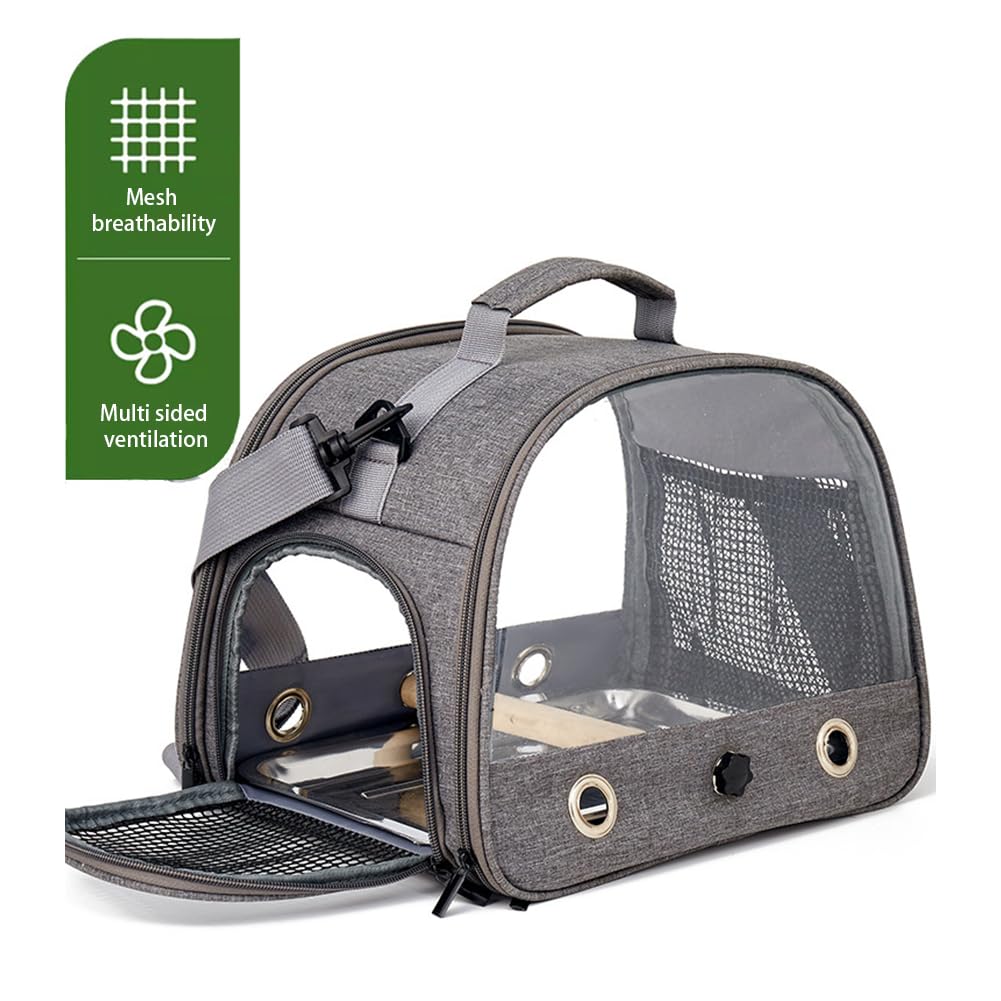 Garvee Bird Travel Carrier con vassoio in acciaio inossidabile, leggero, traspirante, tracolla regolabile per parrocchetti e piccoli uccelli, 24x33x26 cm, trasparente