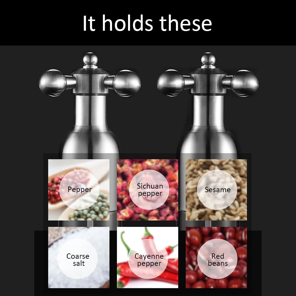 Set macina sale e macina pepe Garvee, acciaio inossidabile, ricaricabile, regolabile, per casa e cucina, macina spezie compatto