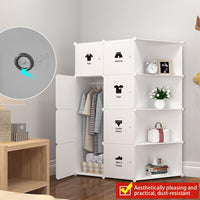 Armadio portatile Garvee con 12 scomparti, ante e asta appendiabiti, contenitore modulare in plastica per camera da letto, 75 x 47 x 111 cm, bianco