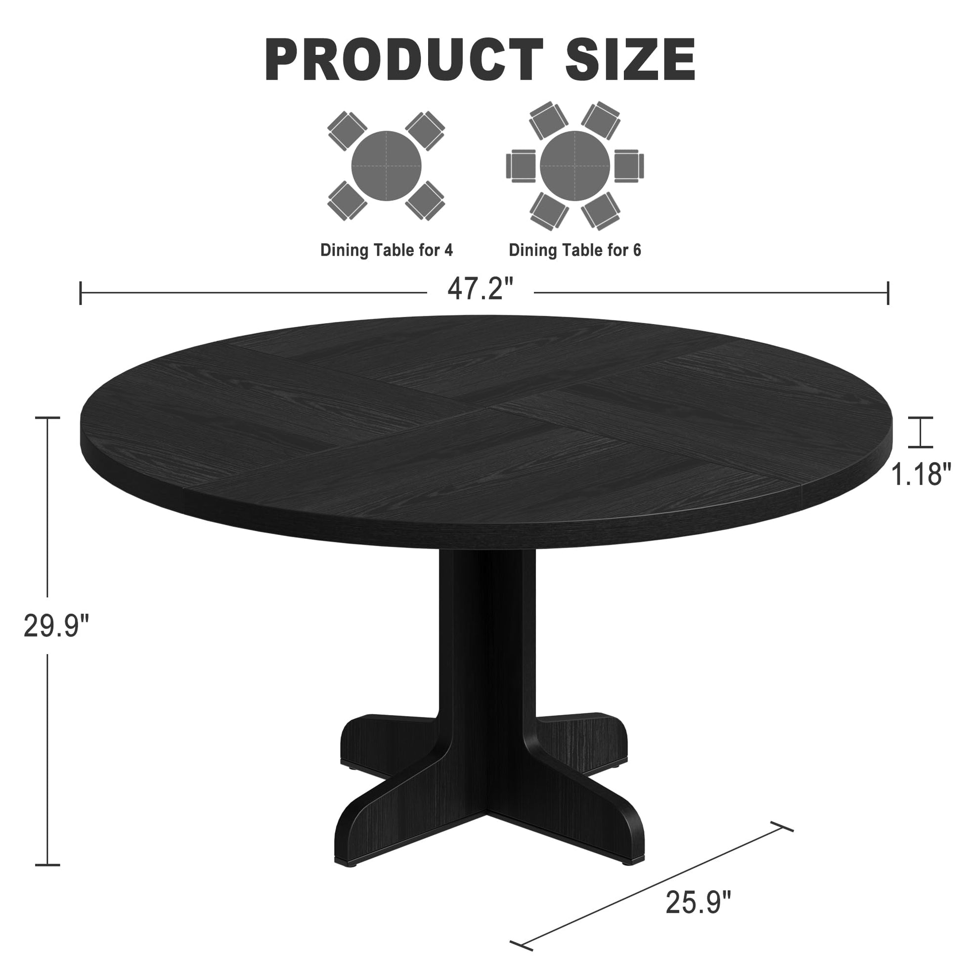 Tavolo da pranzo rotondo Garvee da 47" con struttura in metallo e piano in MDF per 4 persone, cucina e sala da pranzo, design rustico, marrone