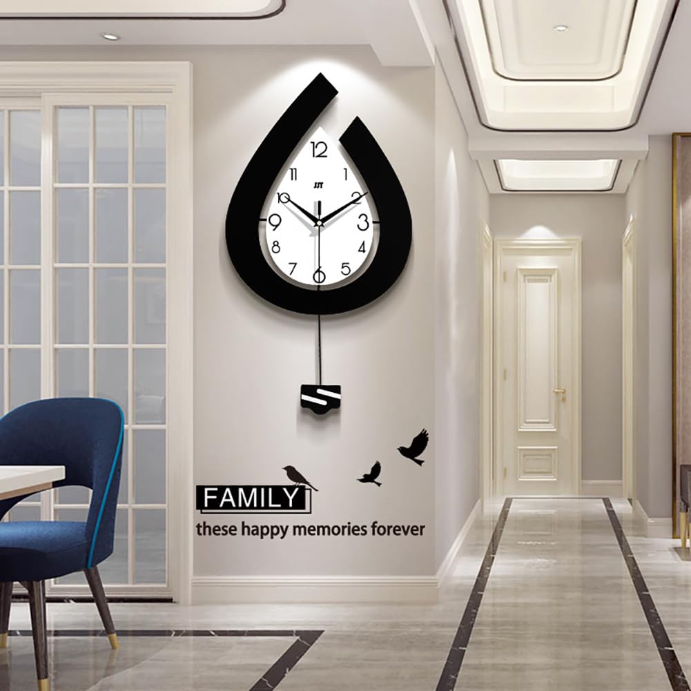 Garvee Orologio da Parete Moderno a Goccia d'Acqua in Ferro e Alluminio, Silenzioso e Preciso, 39x73cm, Nero