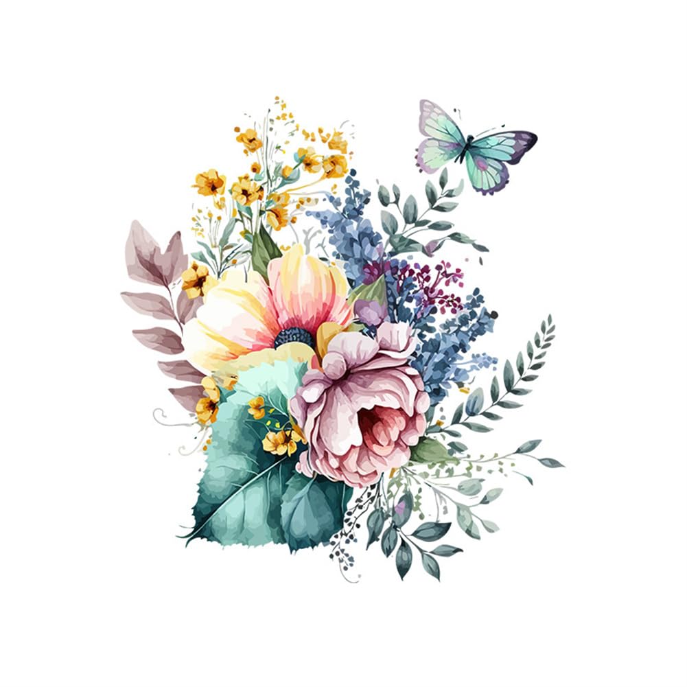 Adesivi per WC Garvee con motivo a foglie di piante, fiori e farfalle, impermeabili, autoadesivi, adesivi per il sedile del WC da parete del bagno