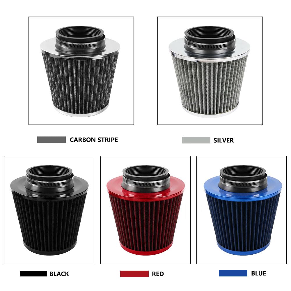 Garvee Filtro Aria Auto 76mm, Alto Flusso, Lega Alluminio, Vliesstoff, Montaggio Facile, Universale, Tuning Auto Sportiva