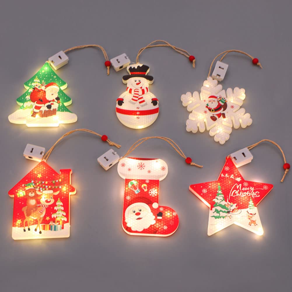 GARVEE 6 pezzi di ornamenti natalizi da appendere, luci a LED, fiocco di neve, pentagramma, decorazione per albero di Natale, forniture per feste di Capodanno e Natale