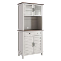 Mobile dispensa da cucina alto Garvee da 182.88 cm con scomparto per microonde, spazio di archiviazione, legno, cassetti, ante in vetro, bianco, sala da pranzo