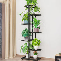 Supporto per piante Garvee a 7 ripiani con 8 vasi, in metallo, piedini regolabili per uso interno e balcone, salvaspazio, nero