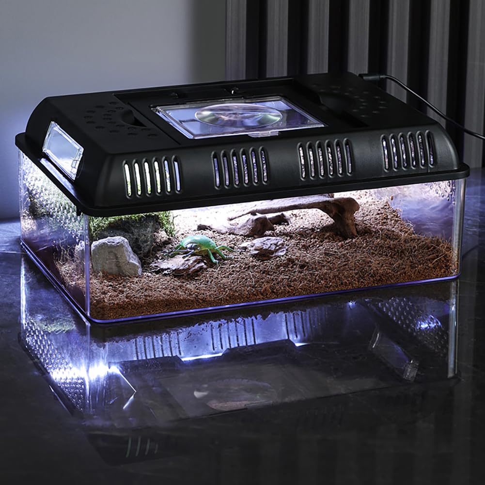 GARVEE Rettile Tank Rettile Feeding Box con funzione di ingrandimento luminosa per habitat Recinto ventilato Terrario di riproduzione per insetti Rettili Anfibi