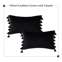 Cuscino in velluto Garvee con nappe, cerniera nascosta, 12x20 pollici, nero, rettangolare, per soggiorno
