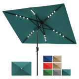 Garvee Ombrellone Solare Rettangolare 305x198 cm con Luci LED, Crank e Tilt, Tessuto Poliestere UV, Telaio Rinforzato per Giardino e Piscina, Nero - Turchese