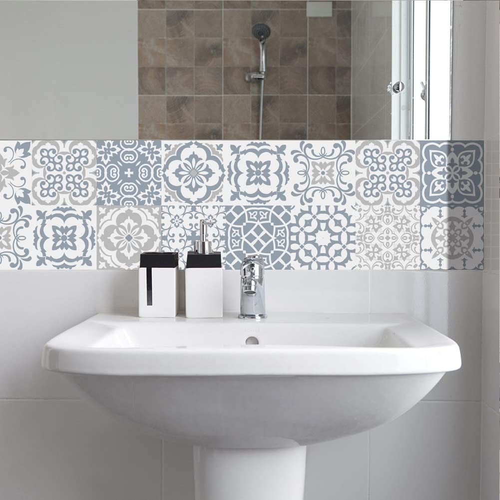 GARVEE 24 pezzi adesivi per piastrelle in vinile autoadesivi vintage per cucina e bagno 10x10 cm grigio resistenti all'acqua e al calore