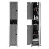 Mobiletto da bagno alto Garvee da 170 cm con 2 ante a battente e 1 cassetto, ripiani regolabili, legno massello, stile rustico, stretto, bianco, versatile per bagno e cucina - Grigio