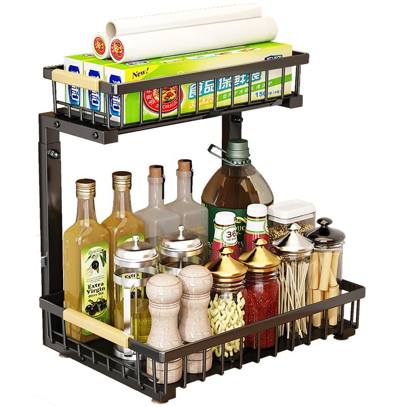Garvee Organizer sottolavello in formato L con ripiano scorrevole a 2 livelli per cucina e bagno, altzza regolabile, antiruggine, acciaio al carbonio