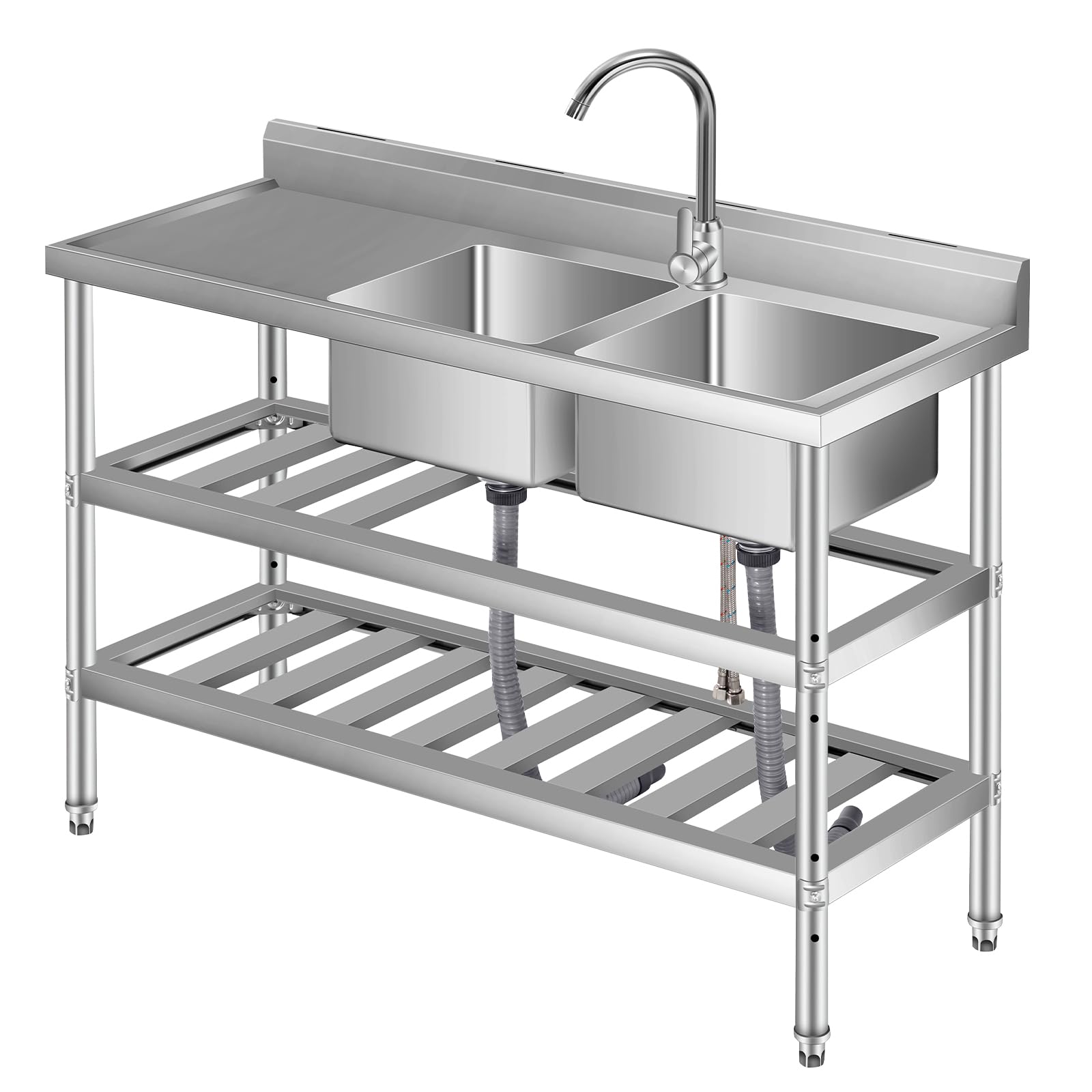 Lavello in acciaio inox Garvee da 47 pollici a doppia vasca - 119x46x81 cm, ampia superficie di lavoro con due vasche per cucine esigenti e famiglie numerose.