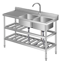 Lavello in acciaio inox Garvee da 47 pollici a doppia vasca - 119x46x81 cm, ampia superficie di lavoro con due vasche per cucine esigenti e famiglie numerose.