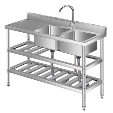 Lavello in acciaio inox Garvee da 47 pollici a doppia vasca - 119x46x81 cm, ampia superficie di lavoro con due vasche per cucine esigenti e famiglie numerose.