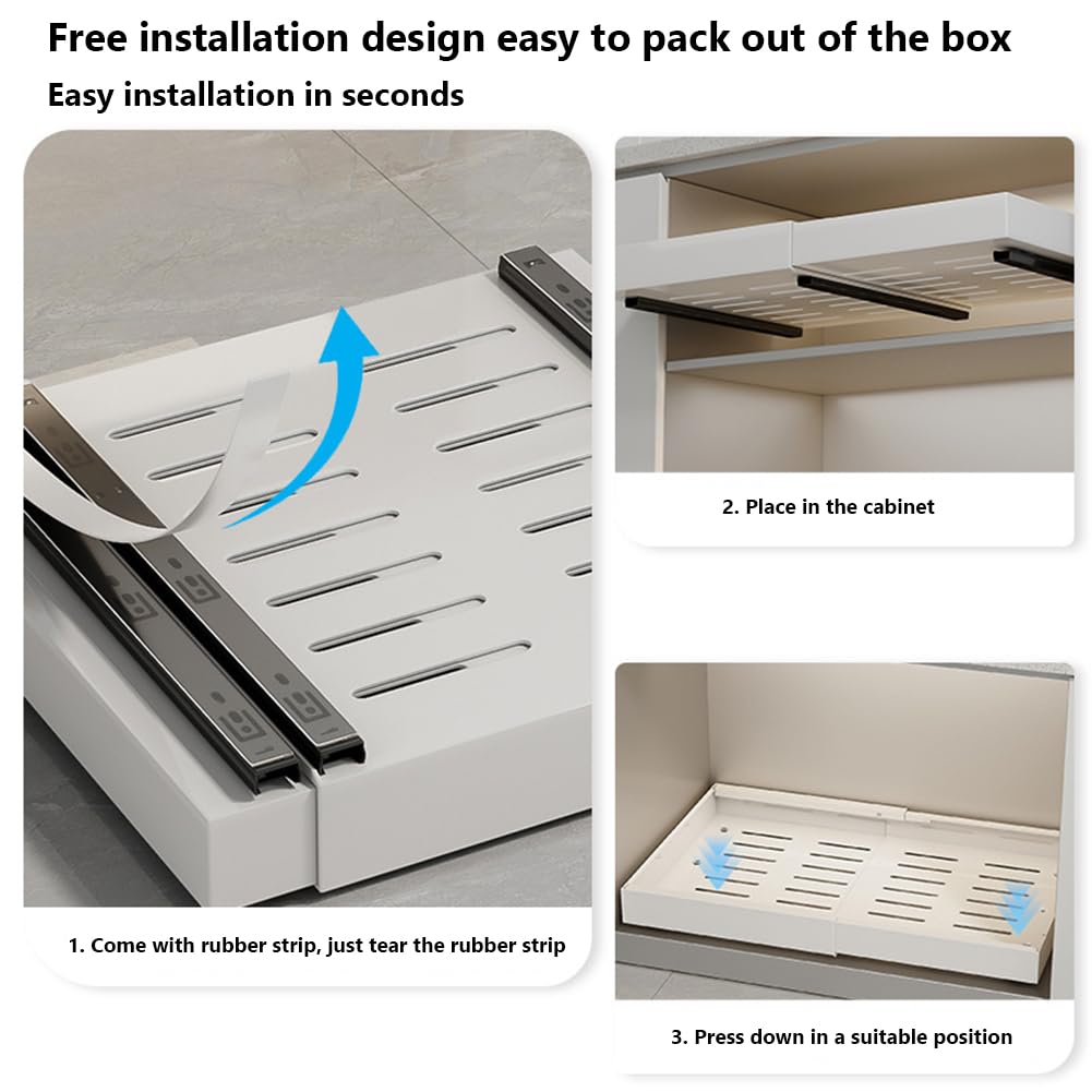 Garvee Organizer estensibile per armadio con pellicola adesiva, cassetti in acciaio al carbonio, ripiano per dispensa per cucina e soggiorno, bianco, grande