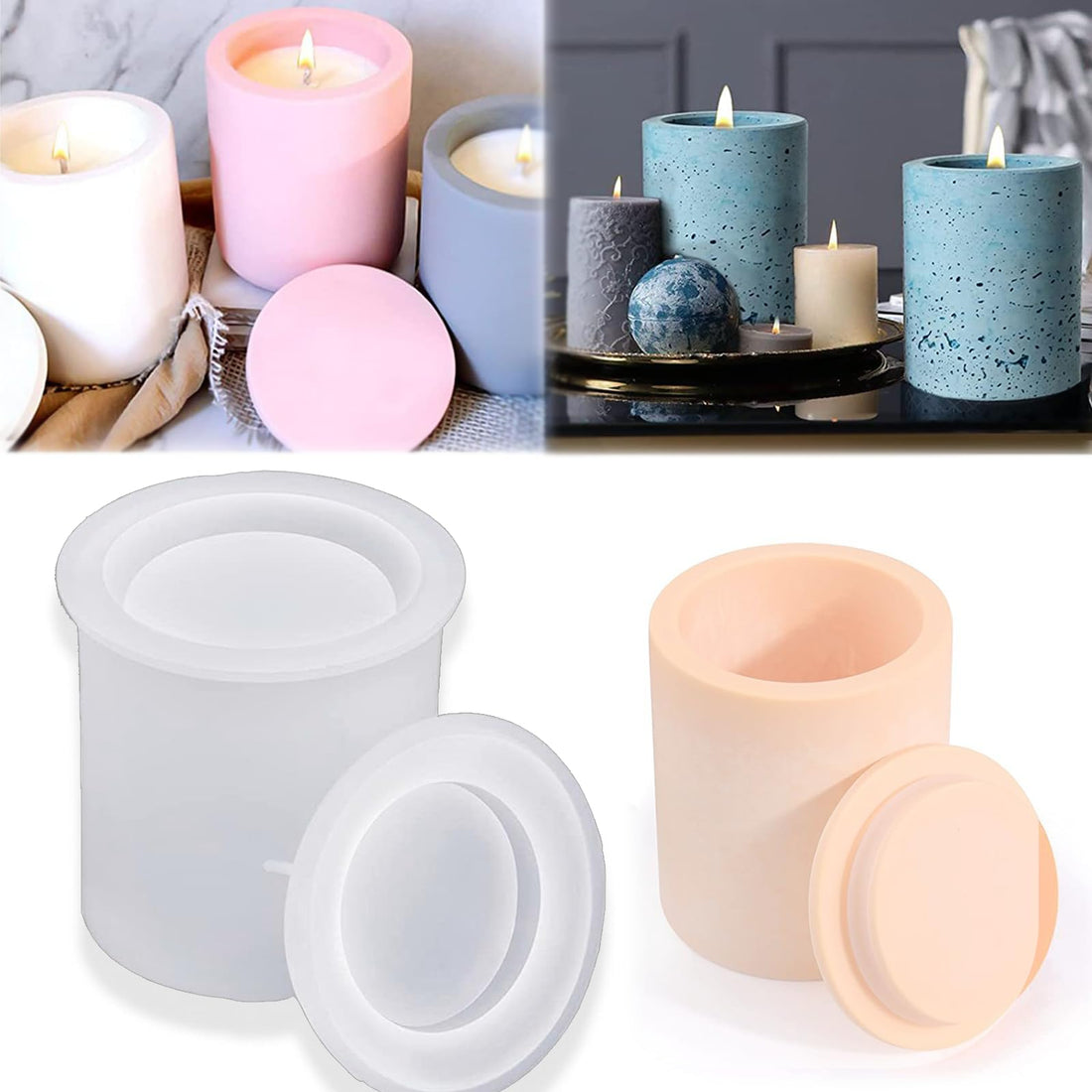 Stampo per candele in silicone Garvee, cilindro 3D con coperchio per candele fai da te, vasi di fiori, portapenne, casa, versatile, durevole, resistente al calore