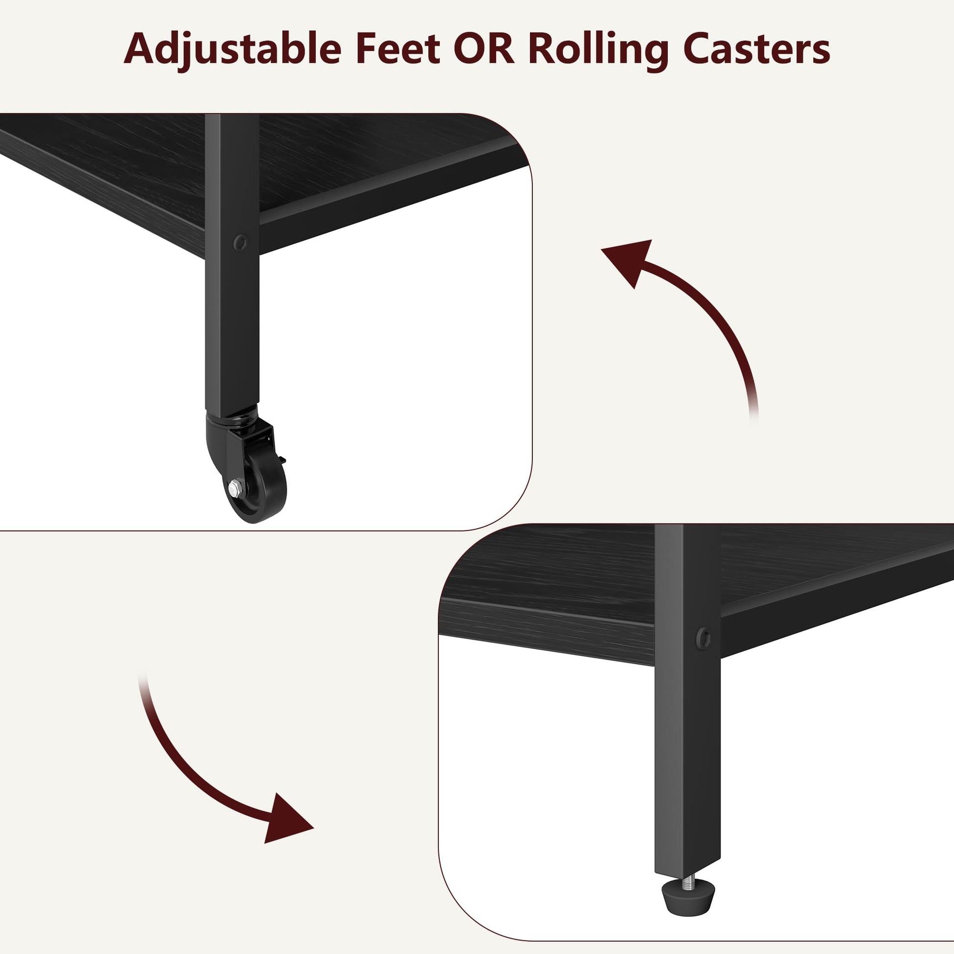 Tavolo porta stampante mobile Garvee di grandi dimensioni con prese di corrente e USB, carrello a 4 ripiani, struttura in metallo, pannello in MDF, ruote con bloccaggio per ufficio e soggiorno, 23,66" L*15,76" W*31,86" H, nero