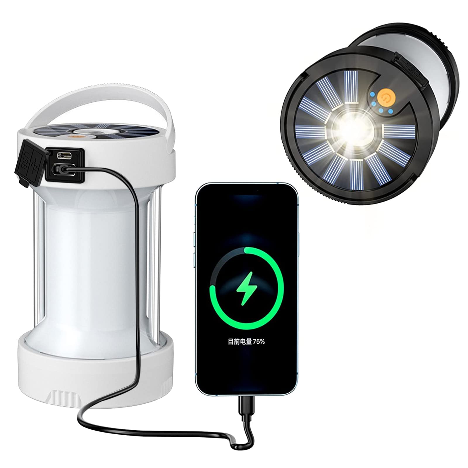 Lampada da campeggio a LED Garvee, luce solare per tenda, ricaricabile tramite USB, portatile, con 4 modalità di luce, lanterna da giardino di emergenza per pesca notturna, caccia all'aperto
