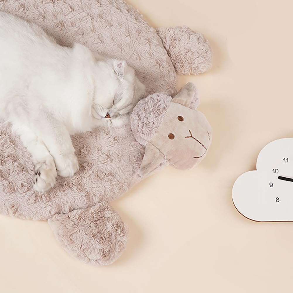 Garvee Pet Sleeping Mat a forma di pecora, ultra morbido, antiscivolo, per cani e gatti, color tè al latte, confortevole, caldo, versatile, per la casa e i viaggi