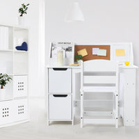 Set da scrivania in legno per bambini Garvee con contenitore, bacheca, sedia ergonomica per casa e scuola, bianco