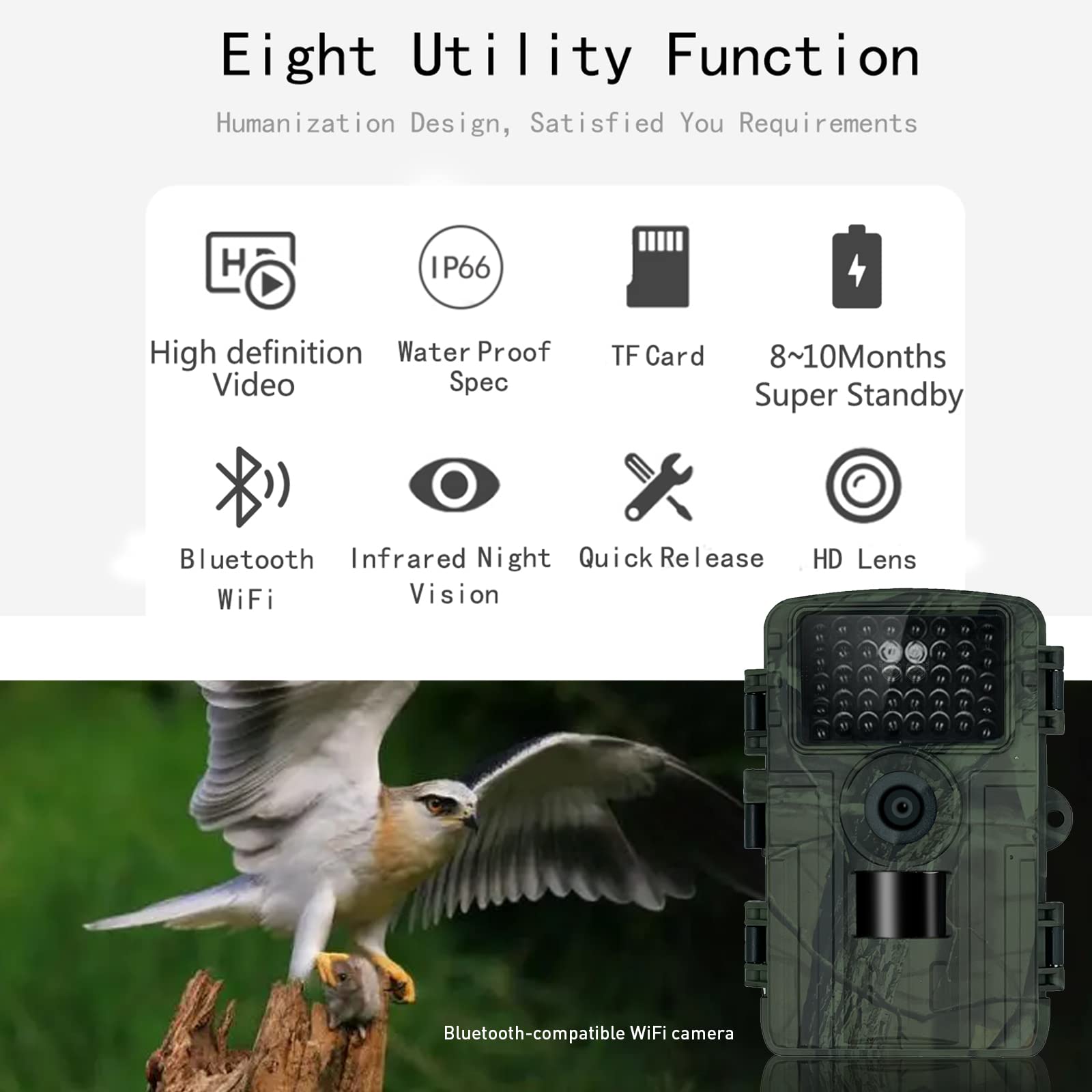 Garvee Wildlife Camera 32MP 1080P WiFi IP66 Impermeabile Wildlife Camera per Caccia all'aperto Visione Notturna Nero