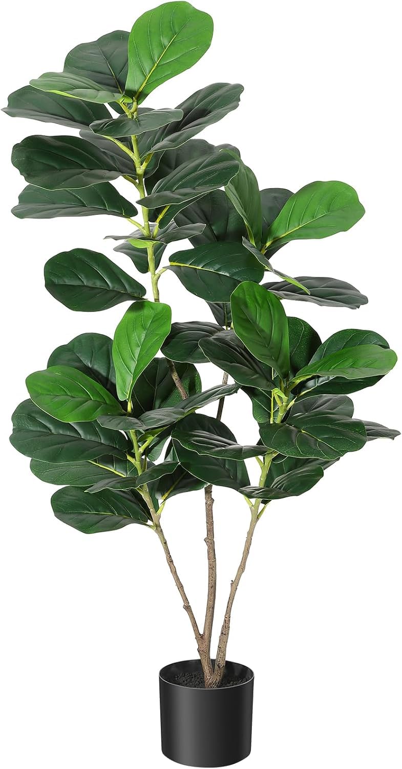 Albero di fico artificiale Garvee da 4 piedi con vaso in PP nero per la decorazione di casa e ufficio, design realistico, facile da pulire, resistente alle intemperie, materiale in seta