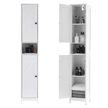 Mobiletto da bagno alto Garvee da 170.18 cm con 2 ante a battente, 1 cassetto per bagno e cucina, legno, stretto, robusto, versatile, acrilico trasparente, bianco