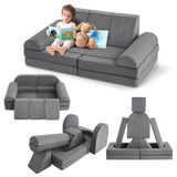 Divano modulare per bambini Garvee 10 pezzi, divano trasformabile in schiuma, microsuede di lusso, grigio scuro, gioco creativo nella cameretta dei bambini