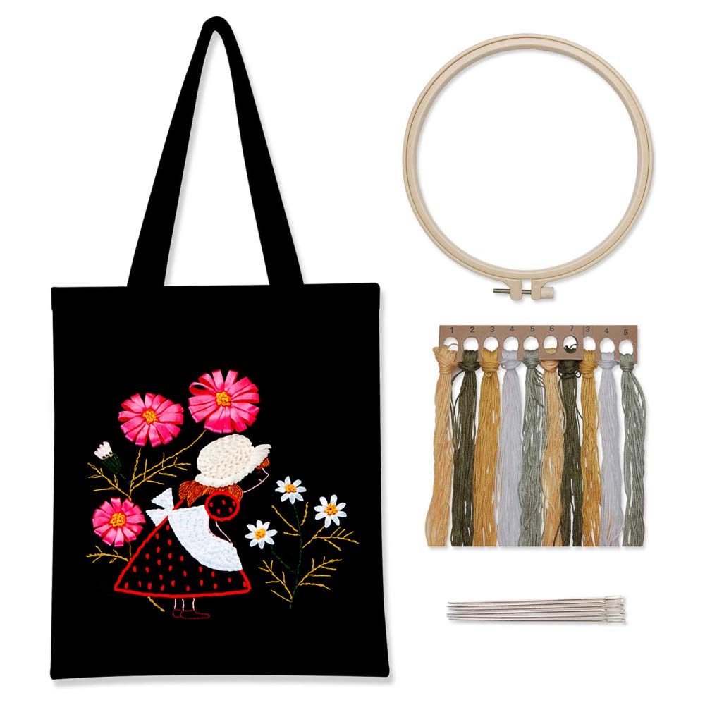Set di bordi Garvee per borsa in tela con motivo floreale, kit per punto croce, filo da ricamo, telaio da ricamo per ragazze, idea regalo fai da te