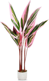 Garvee Pianta Artificiale Calathea 120 cm con Vaso in Cemento Stabile per Decorazione Interni Ufficio Soggiorno Verde - 120.0 cm - Calathea