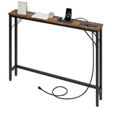 Tavolino da divano stretto Garvee con stazione di alimentazione, porte USB, struttura in metallo, legno vintage per soggiorno e corridoio, 39,4"L x 31,4"A, stile retrò nero