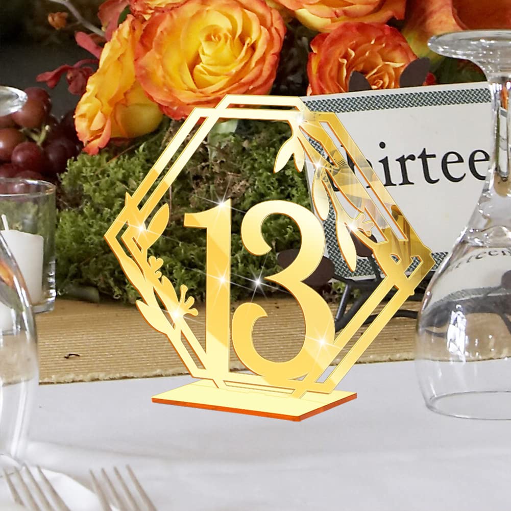 Garvee Set 3D Numeri Tavolo Matrimonio Acrilico Oro Specchio Sechseck Design Elegante Robusto 1-15