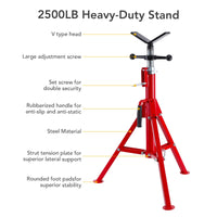Supporto per tubi Garvee V-Head, altezza regolabile 71–132 cm, capacità di carico 1134 kg, telaio in acciaio al carbonio portatile e pieghevole, per uso industriale, nero