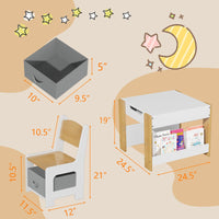 Garvee Set Tavolo e Sedie per Bambini 4 in 1 Tavolo Attività con Contenitore, Legno, Multifunzionale, Sicuro, per la Cameretta dei Bambini