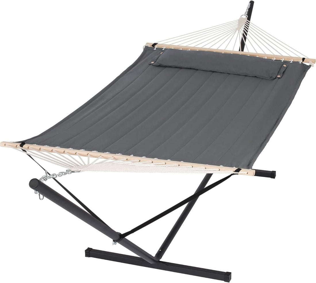 Amaca doppia Garvee per 2 persone, cotone, struttura in metallo, design ergonomico, grigio scuro, per interni ed esterni